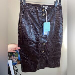 Brown snakeskin faux leather skirt